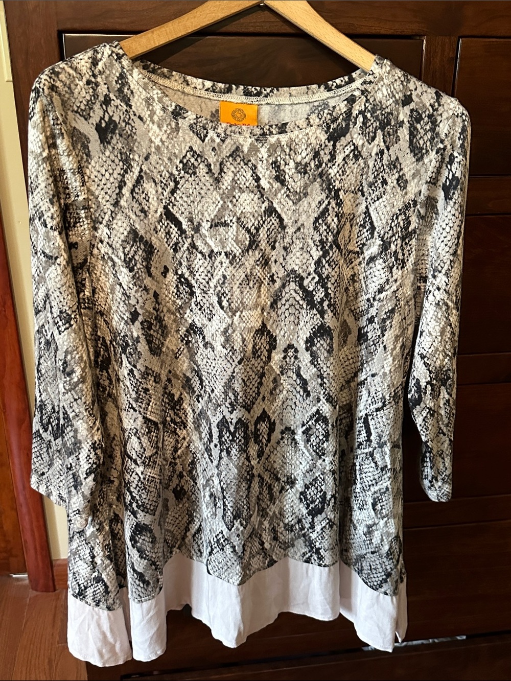 Womens Black & White Snake Print Layered Hem Top